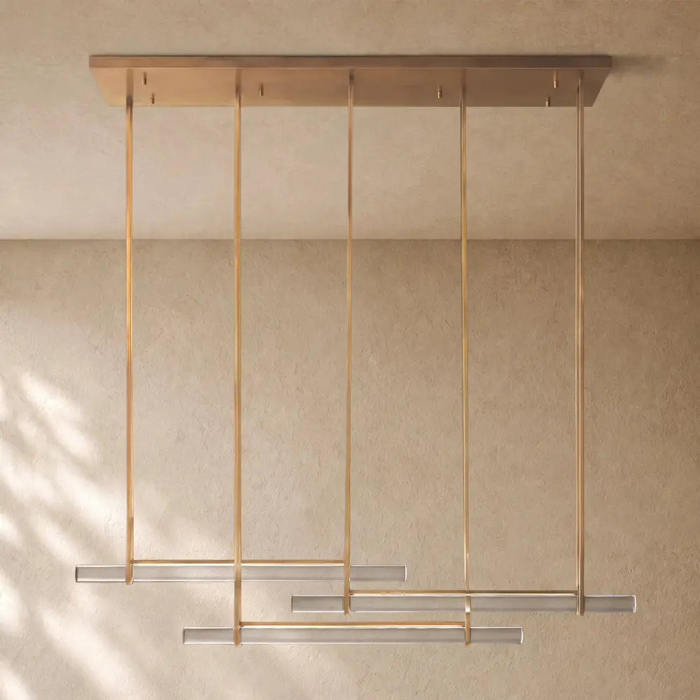 Audubom Crystal Triple Bar Linear Chandelier - 60’’ / Lacquered Burnished Brass / Classic