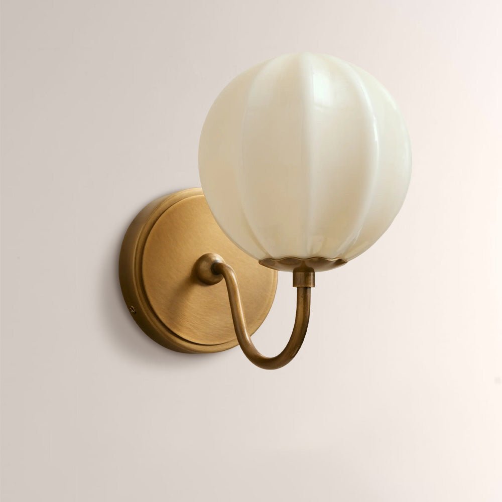 Aveline Gooseneck Ribbed Opal Glass Wall Sconce - fovolighting