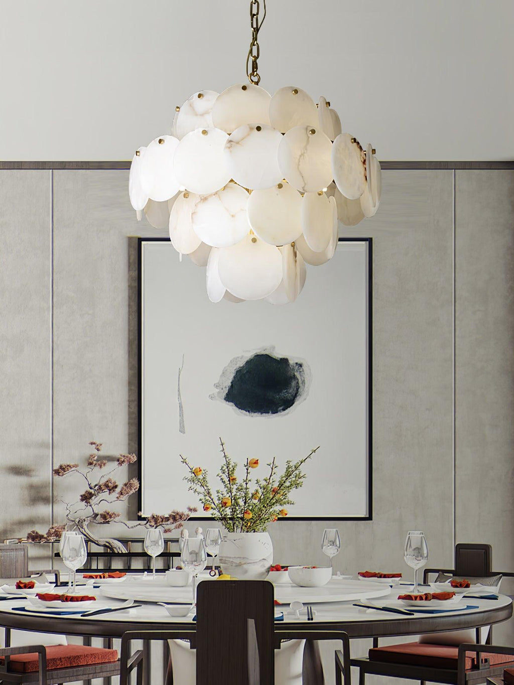 Alabaster Shell Brass Chandelier with 2/3/4/5/6 layer