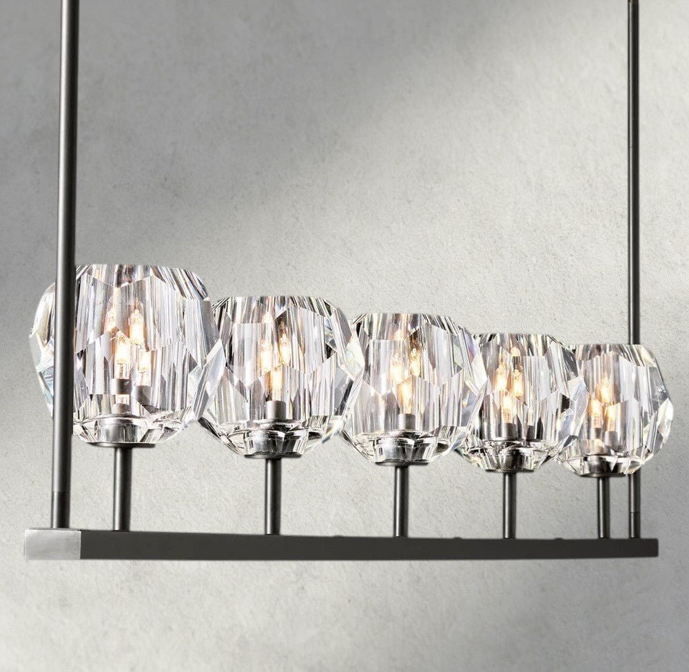 Beula De Cristal Clear Glass Linear Chandelier 48", 60" - fovolighting