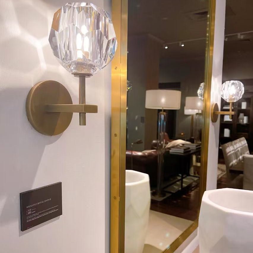 Beula De Crystal Ball Clear/Smoke Wall Sconce H9"/28" - fovolighting