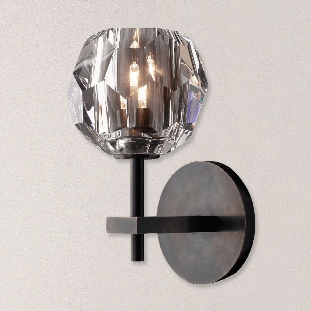 Beula De Crystal Ball Clear/Smoke Wall Sconce H9"/28" - fovolighting