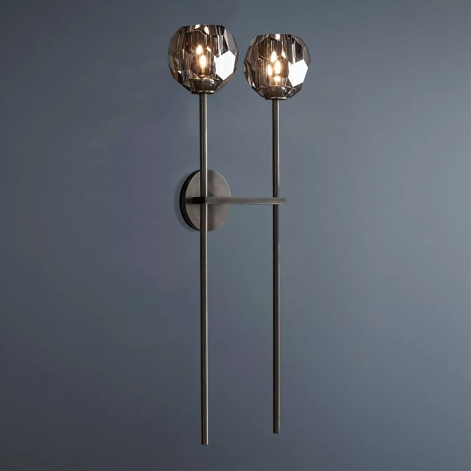 Beula De Crystal Ball Clear/Smoke Wall Sconce H9"/28" - fovolighting