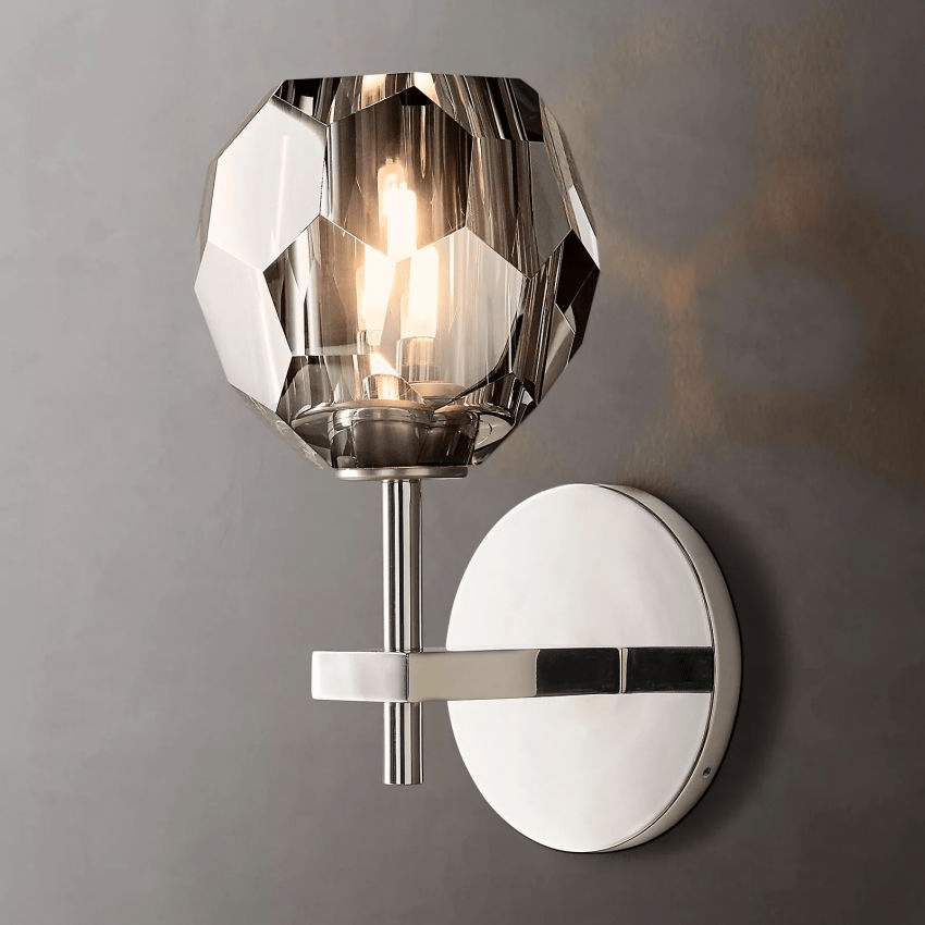 Beula De Crystal Ball Clear/Smoke Wall Sconce H9"/28" - fovolighting