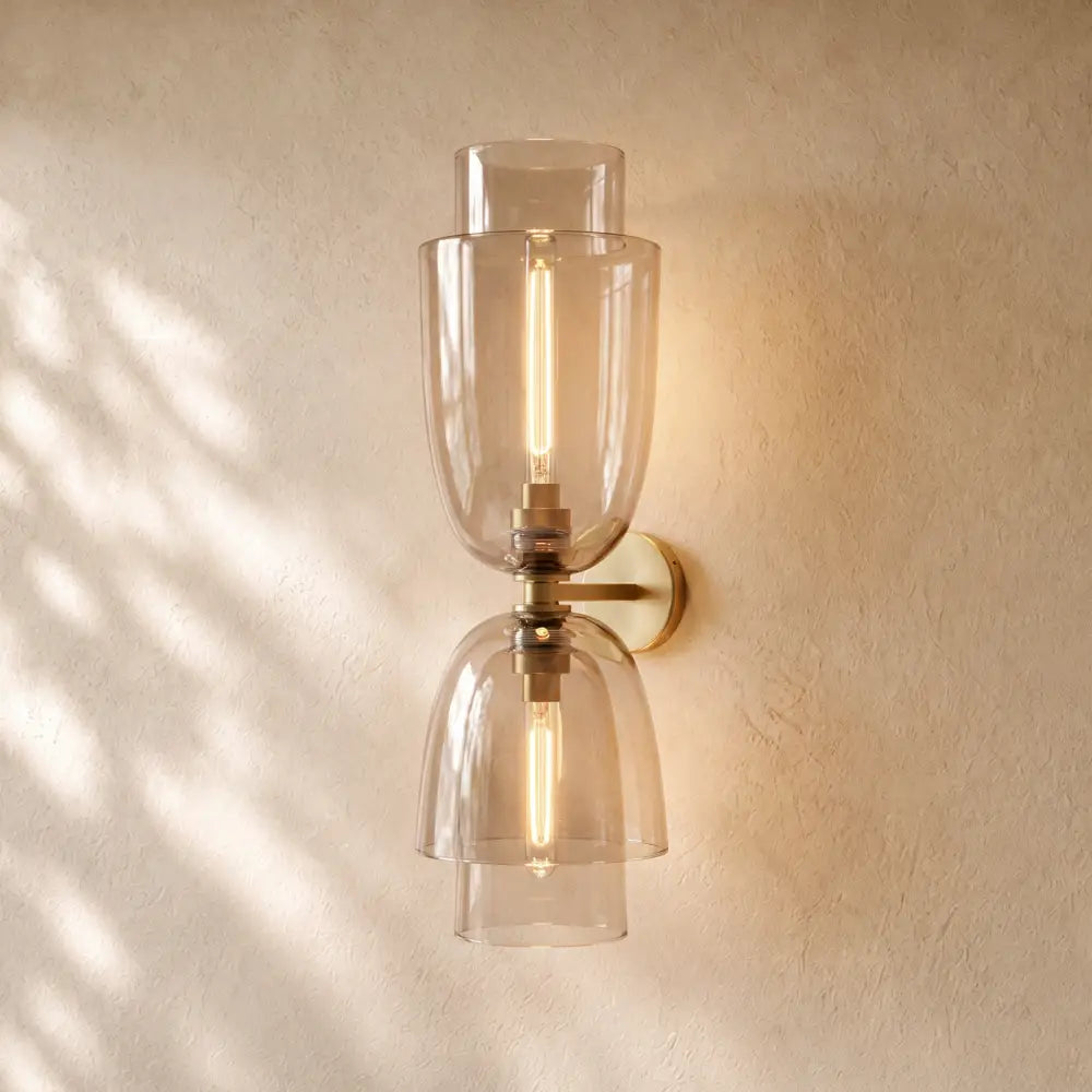 Blum Double Glass Sconce - BRASS / SMOKE