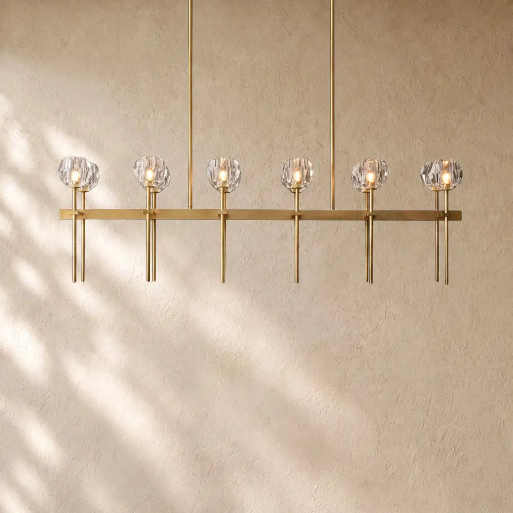 Boulee de Cristal Double Linear Chandelier 60’’ - Clear / Brass