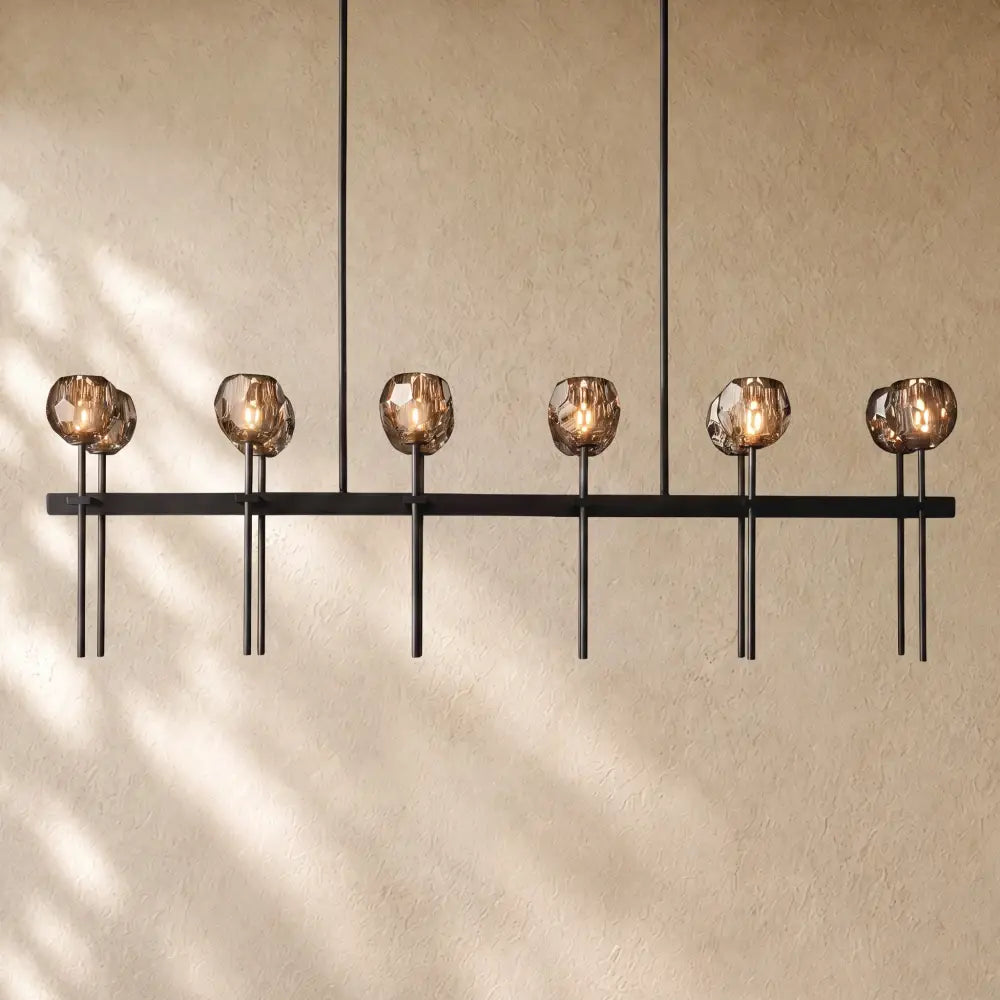 Boulee de Cristal Double Linear Chandelier 60’’ - Smoke / Bronze