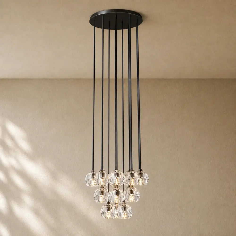 Boulee de Cristal Glass Round Cluster Chandelier - Bronze / 19’’ / Clear
