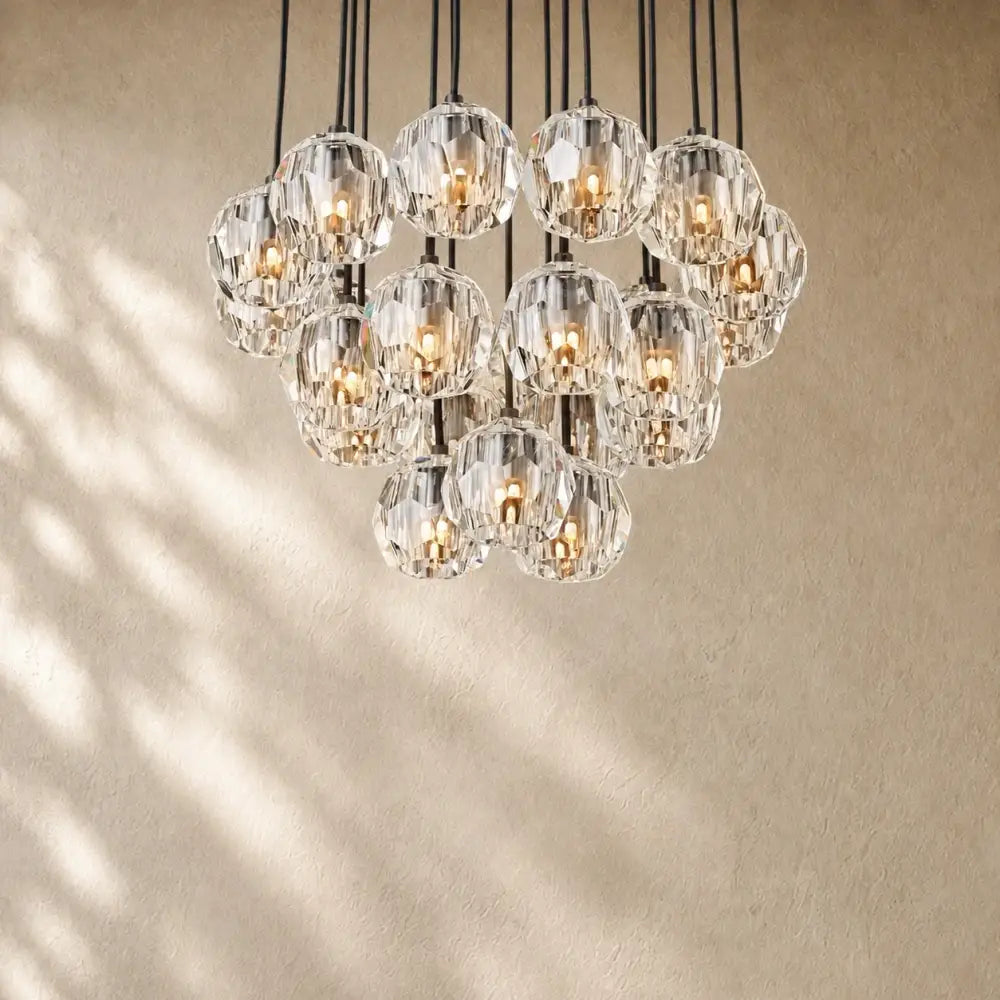 Boulee de Cristal Glass Round Cluster Chandelier - Bronze / 24’’ / Clear