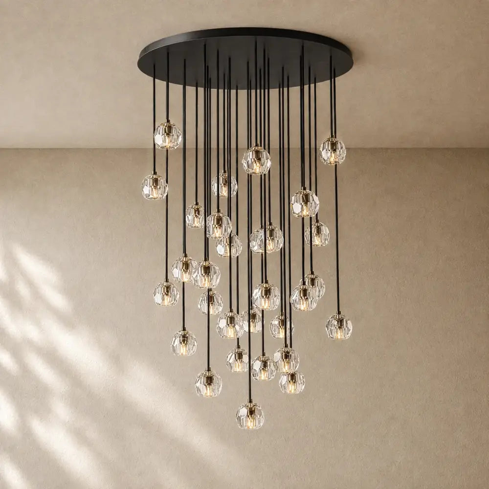 Boulee de Cristal Glass Round Cluster Chandelier - Bronze / 40’’ / Clear