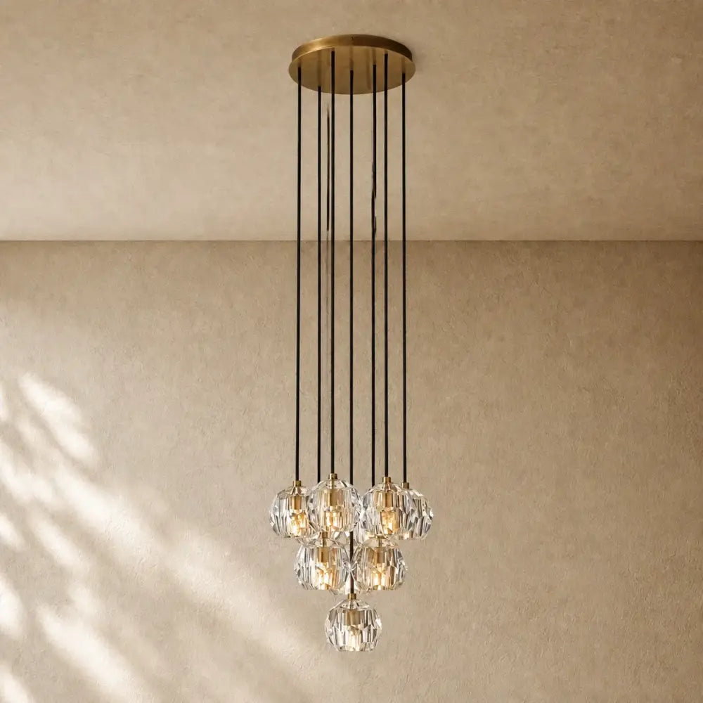 Boulee de Cristal Glass Round Cluster Chandelier - Lacquered Burnished Brass / 14’’ / Clear