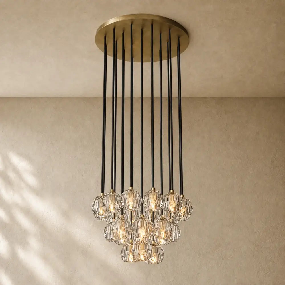 Boulee de Cristal Glass Round Cluster Chandelier - Lacquered Burnished Brass / 19’’ / Clear
