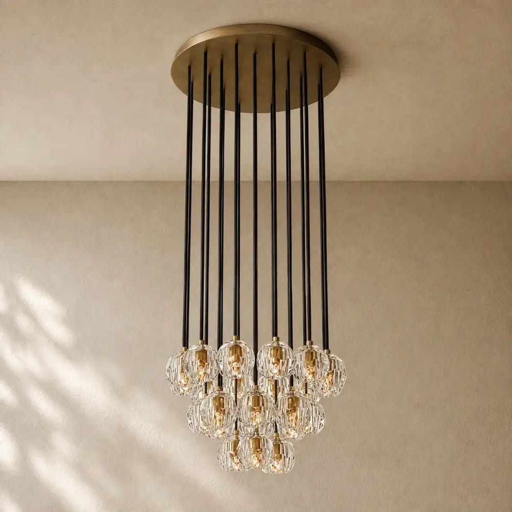 Boulee de Cristal Glass Round Cluster Chandelier - Lacquered Burnished Brass / 19’’ / Smoke