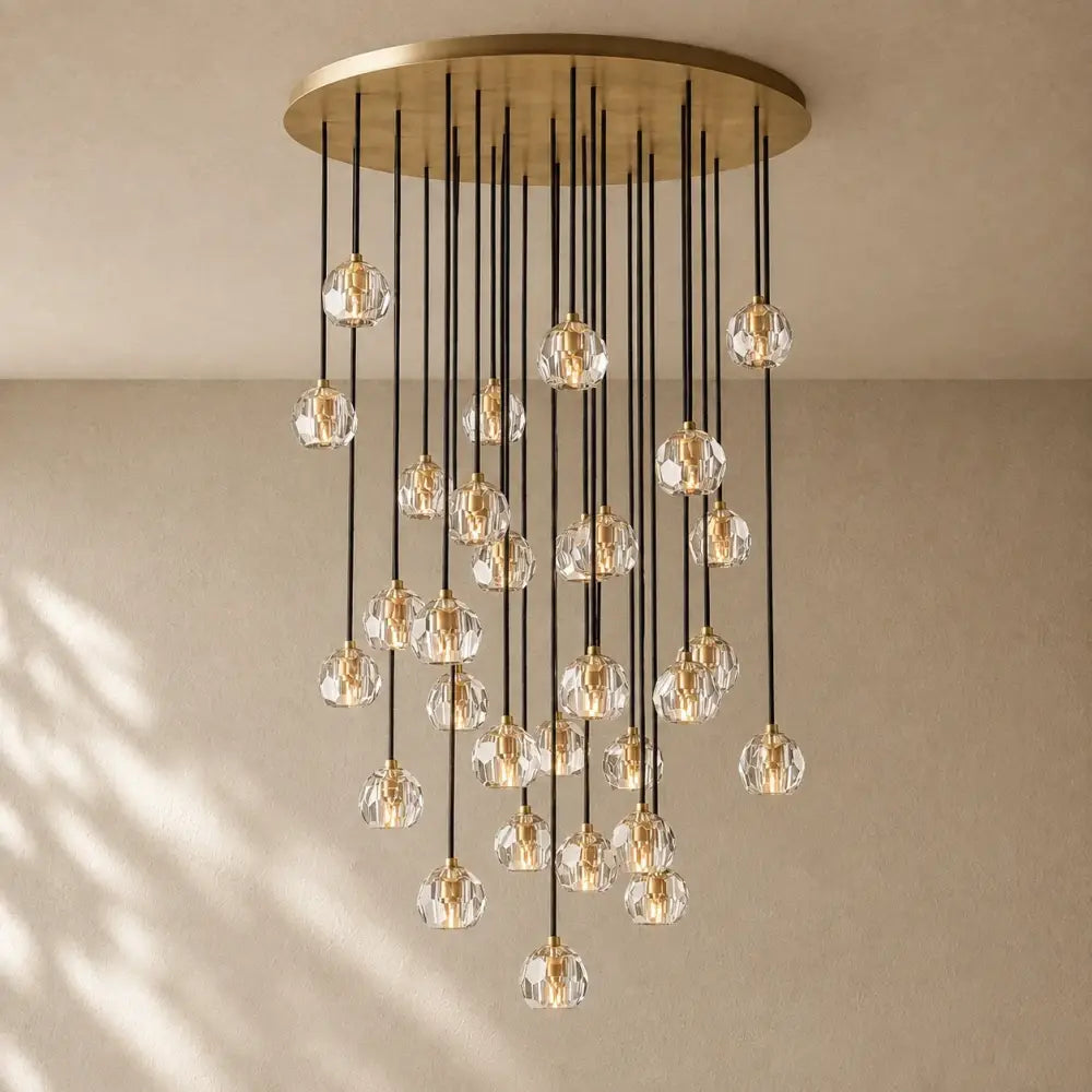 Boulee de Cristal Glass Round Cluster Chandelier - Lacquered Burnished Brass / 40’’ / Clear