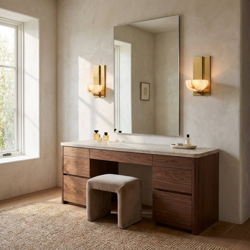 Briar Alabaster Bowl Wall Sconce with Brass Backplate - fovolighting