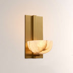 Briar Alabaster Bowl Wall Sconce with Brass Backplate - fovolighting