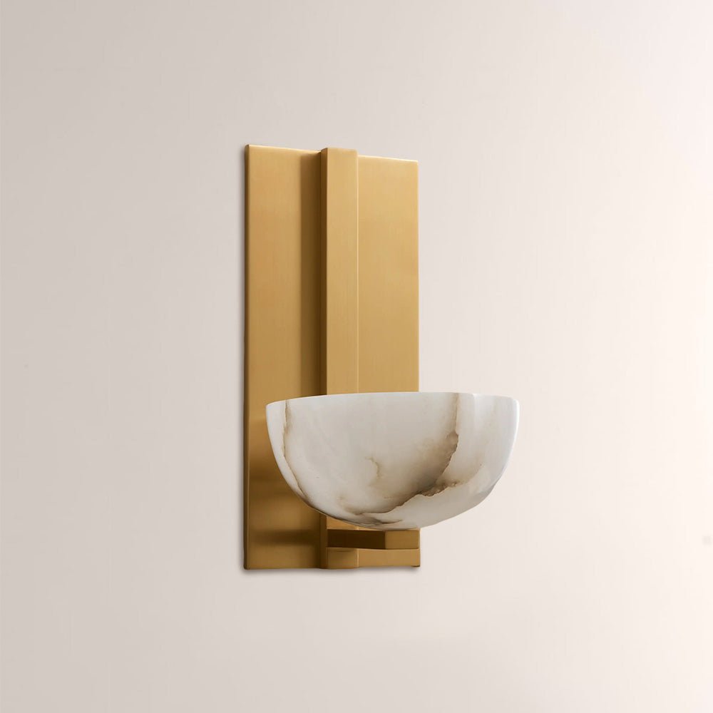 Briar Alabaster Bowl Wall Sconce with Brass Backplate - fovolighting