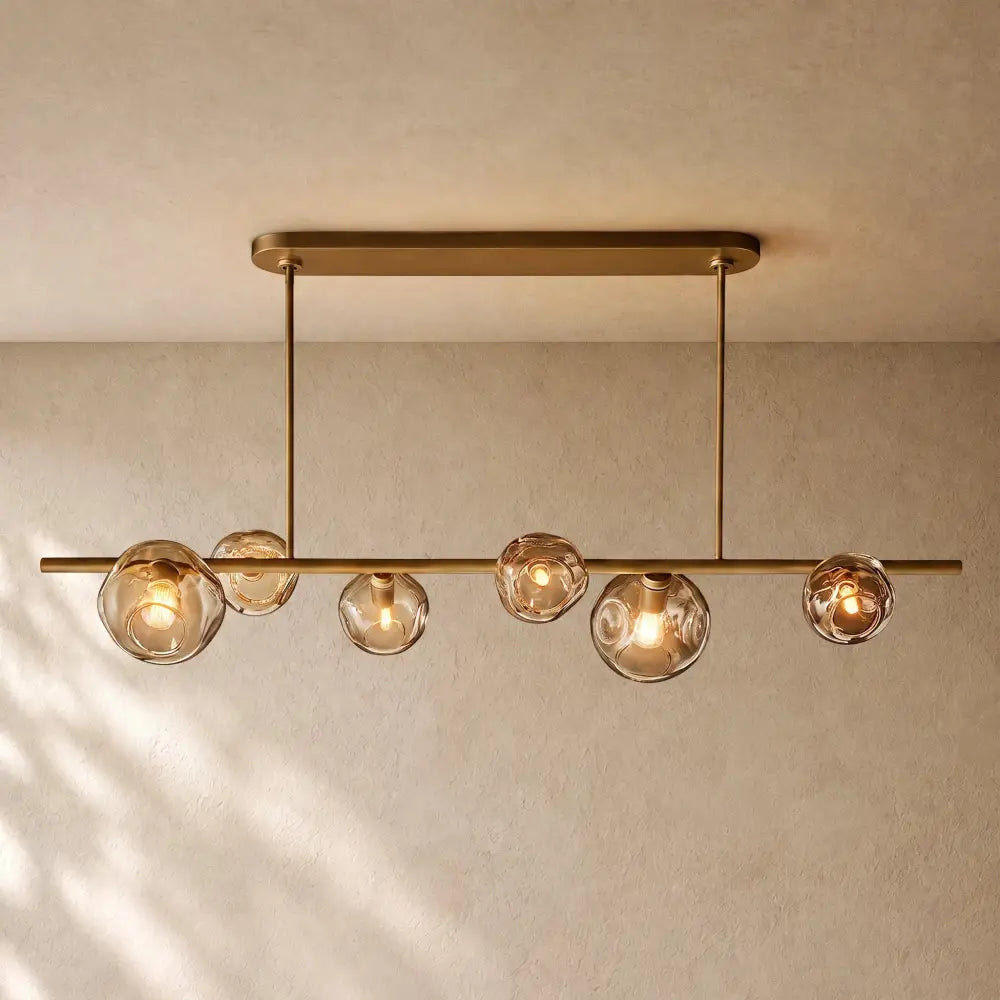 Bubble Glass Linear Chandelier - Lacquered Burnished Brass / 60’’ / Smoke