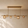Bubble Glass Linear Chandelier - Lacquered Burnished Brass / 60’’ / Smoke