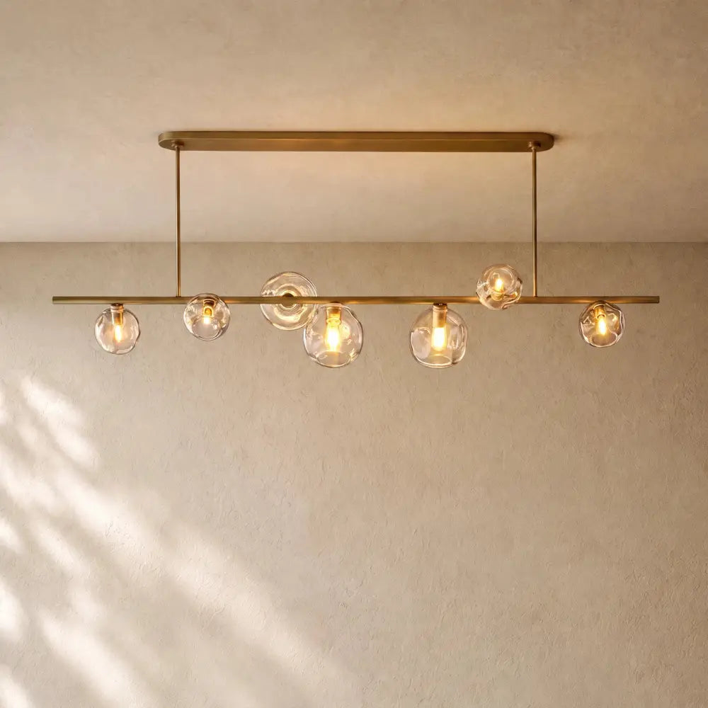 Bubble Glass Linear Chandelier - Lacquered Burnished Brass / 78’’ / Clear