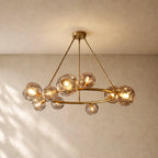 Bubble Glass Round Chandelier - 48’’ / Lacquered Burnished Brass / Clear
