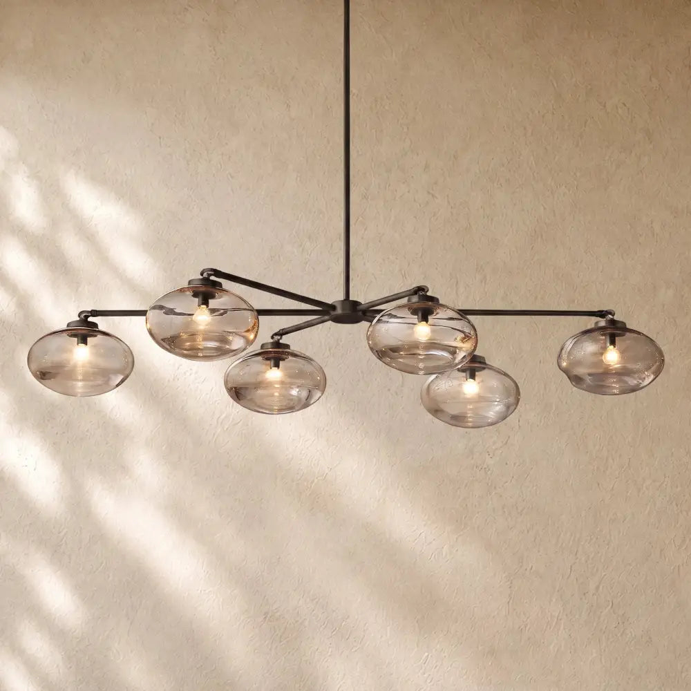 Cabrety Clear Glass Mobile Linear Chandelier - Bronze / 60’’
