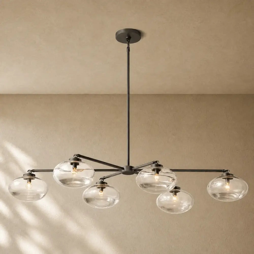 Cabrety Clear Glass Mobile Linear Chandelier - Bronze / 72’’
