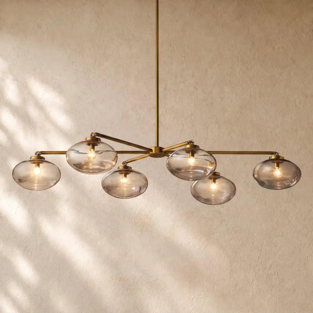 Cabrety Clear Glass Mobile Linear Chandelier - Natural Brass / 60’’