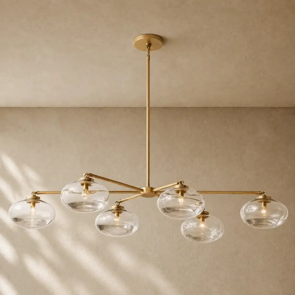 Cabrety Clear Glass Mobile Linear Chandelier - Natural Brass / 72’’