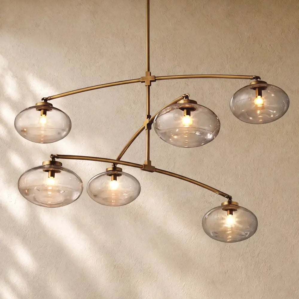 Cabrety Glass Mobile Round Chandelier - Natural Brass / 48’’