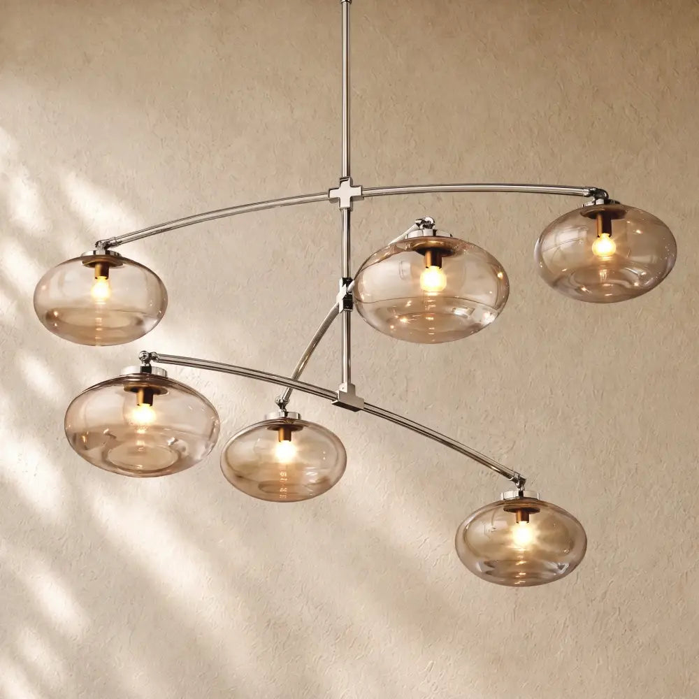 Cabrety Glass Mobile Round Chandelier - Polished Nickel / 48’’