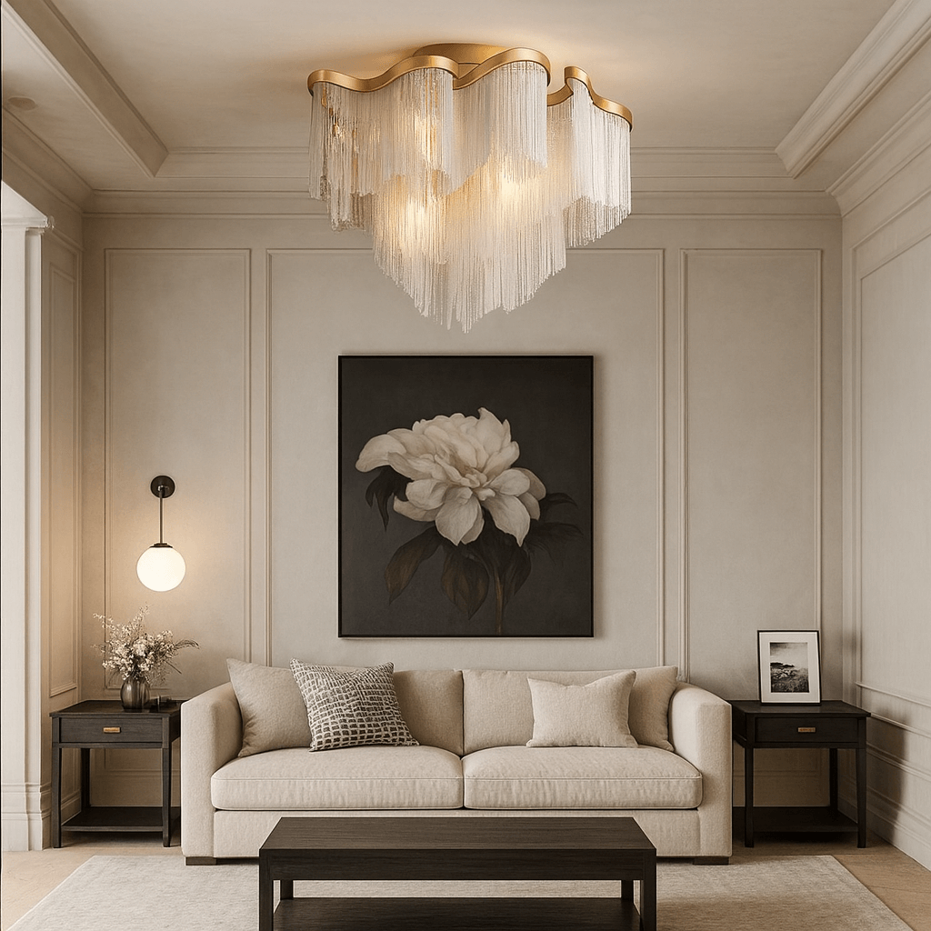 Cadena Chain Tassel Flush Mount Chandelier - fovolighting