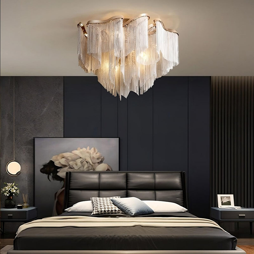 Cadena Chain Tassel Flush Mount Chandelier - fovolighting