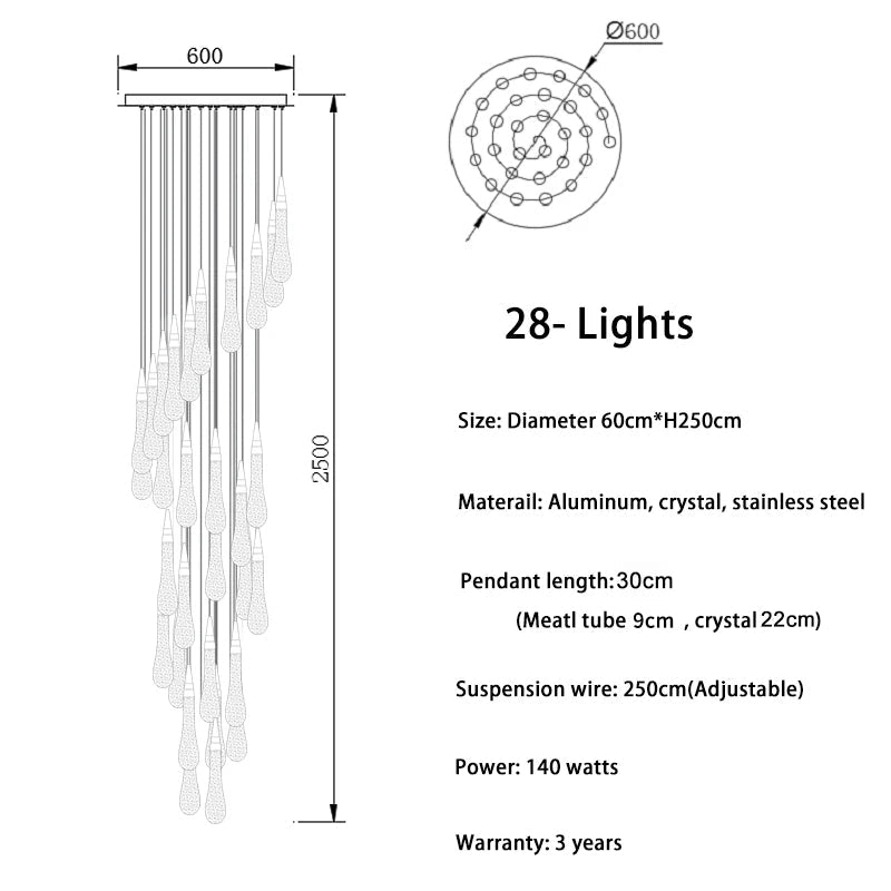 Cadere Modern Staircase Chandelier - fovolighting