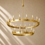 Caminon Vintage 2-Tier Round Chandelier - 38’’D / Lacquered Brass / Candelabra