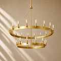 Caminon Vintage 2-Tier Round Chandelier - 38’’D / Lacquered Brass / Filament