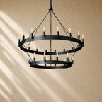 Caminon Vintage 2-Tier Round Chandelier - 38’’D / Matte Black / Filament