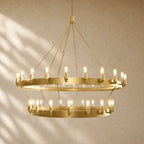 Caminon Vintage 2-Tier Round Chandelier - 50’’D / Lacquered Brass / Candelabra
