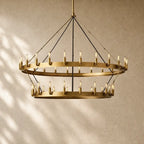 Caminon Vintage 2-Tier Round Chandelier - 50’’D / Lacquered Brass / Filament