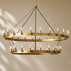 Caminon Vintage 2-Tier Round Chandelier - 63’’D / Lacquered Brass / Filament