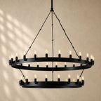 Caminon Vintage 2-Tier Round Chandelier - 63’’D / Matte Black / Candelabra