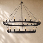 Caminon Vintage 2-Tier Round Chandelier - 63’’D / Matte Black / Filament
