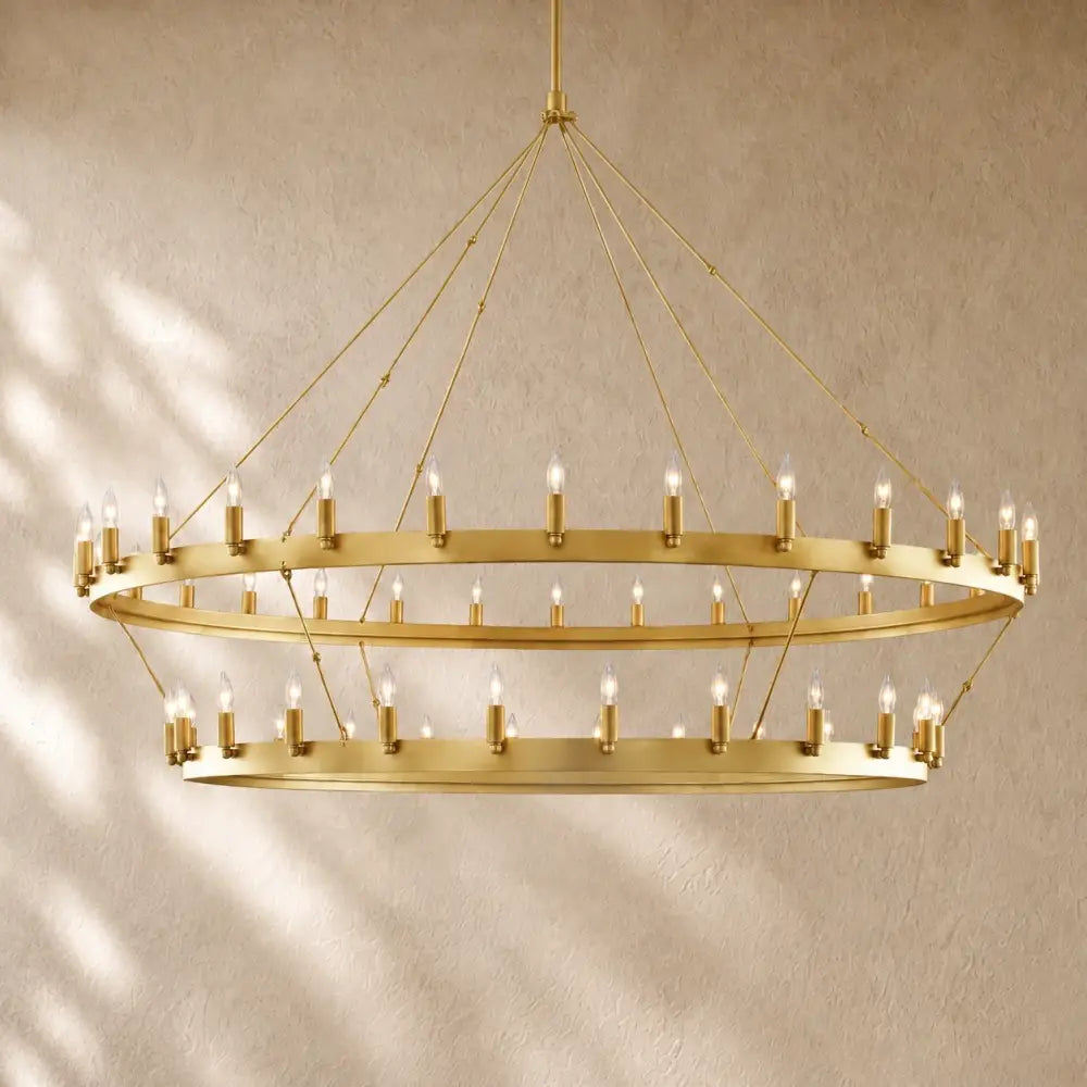 Caminon Vintage 2-Tier Round Chandelier - 73’’D / Lacquered Brass / Candelabra