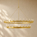 Caminon Vintage 2-Tier Round Chandelier - 73’’D / Lacquered Brass / Filament