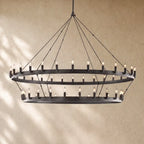 Caminon Vintage 2-Tier Round Chandelier - 73’’D / Matte Black / Candelabra