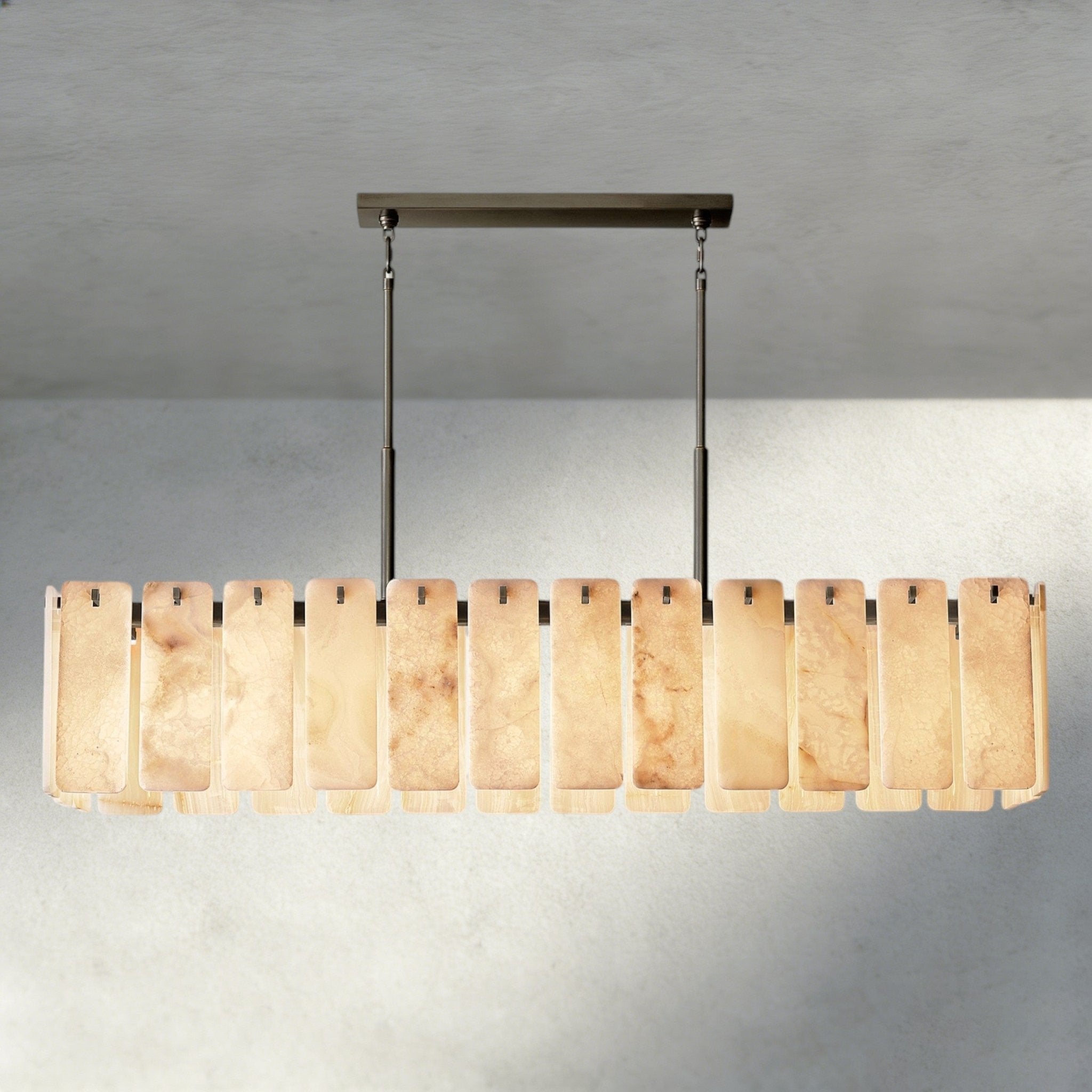 Celamotto Onyx Rectangular Alabaster Chandelier 60", 74" - fovolighting