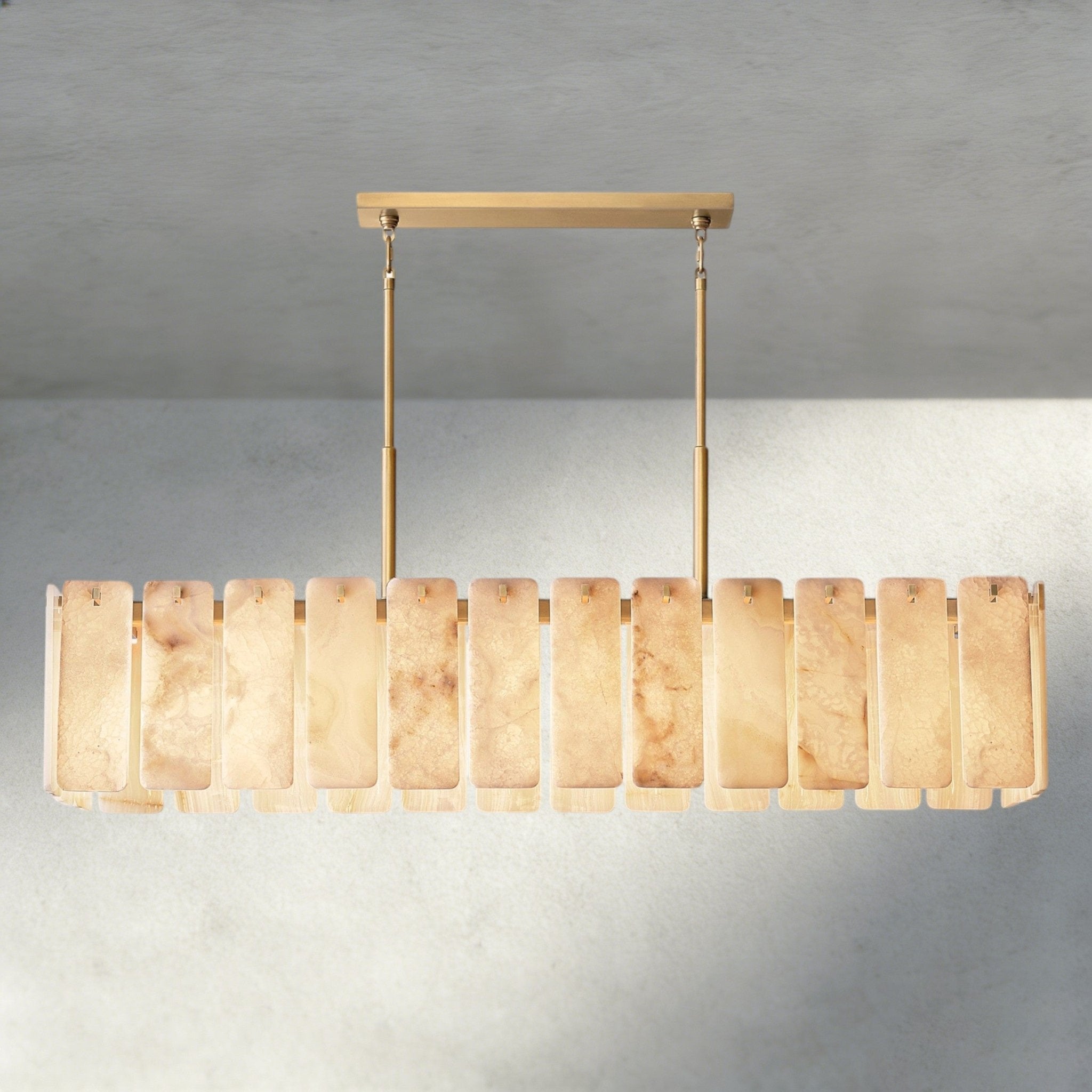 Celamotto Onyx Rectangular Alabaster Chandelier 60", 74" - fovolighting