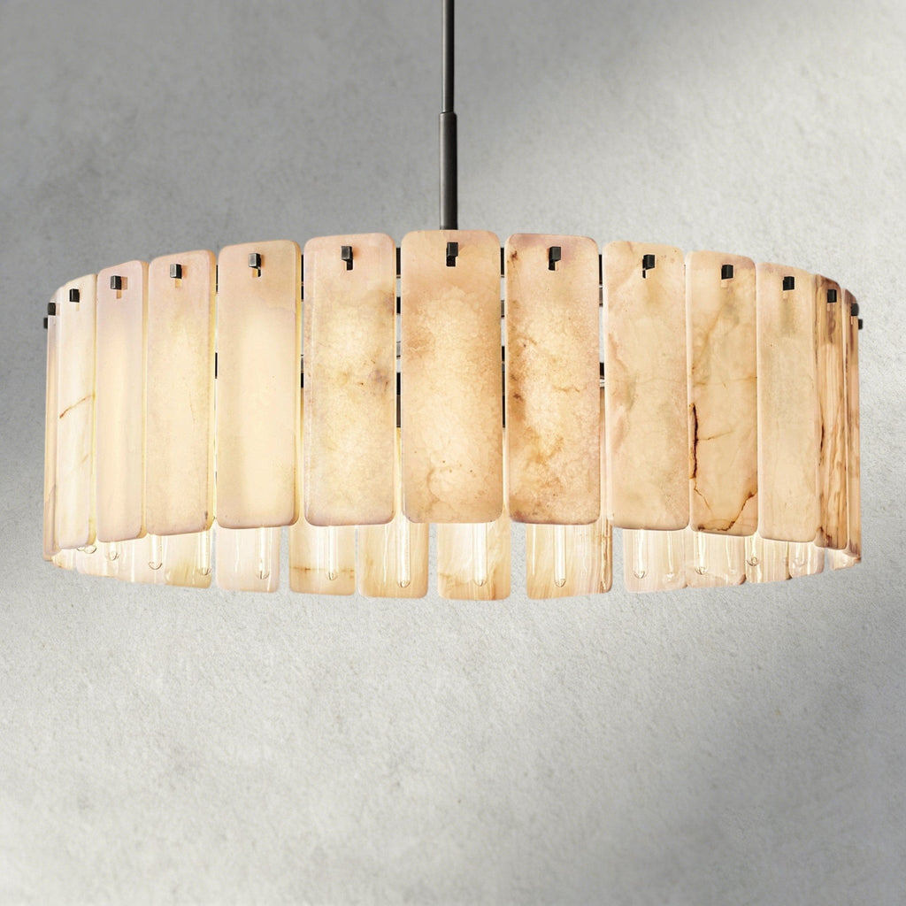 Celamotto Onyx Round Alabaster Chandelier 36". 48", 60" - fovolighting