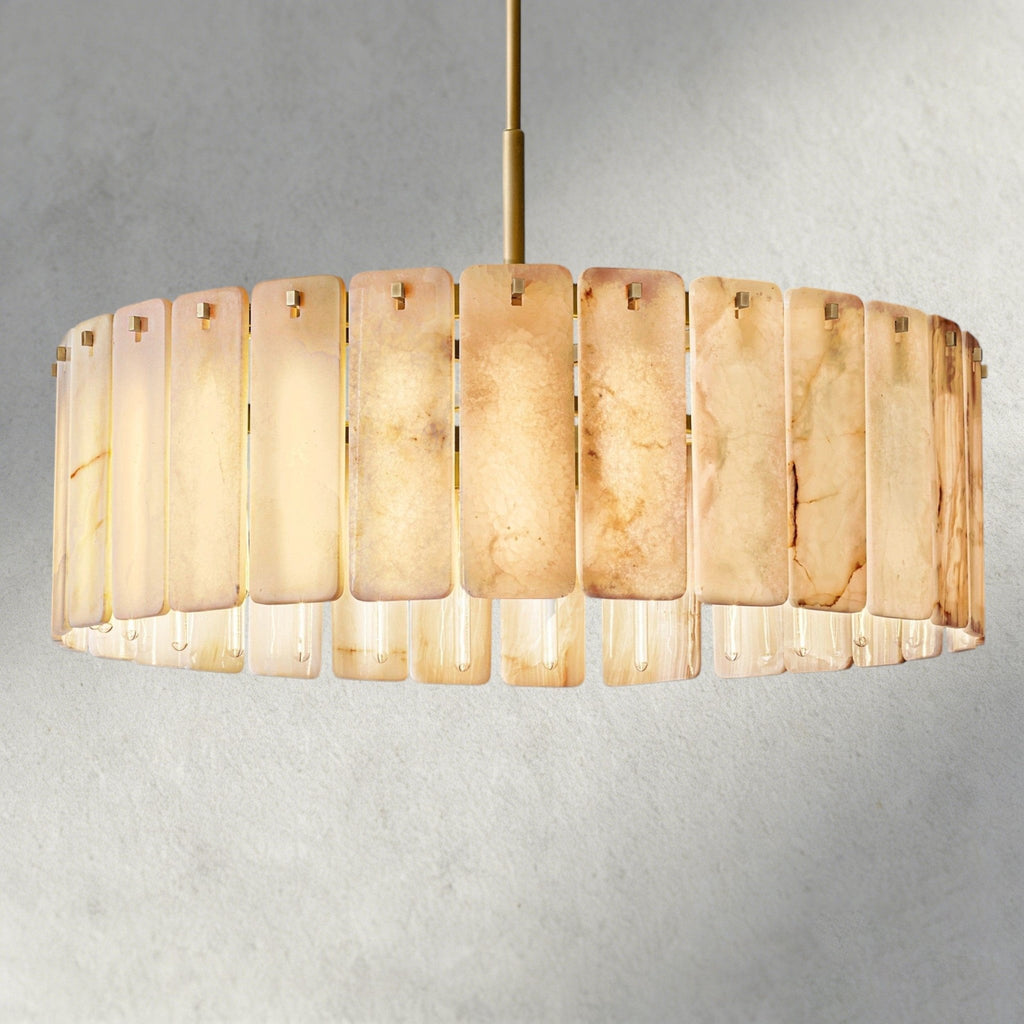 Celamotto Onyx Round Alabaster Chandelier 36". 48", 60" - fovolighting