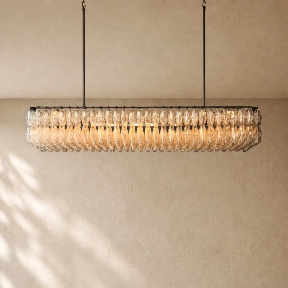 Chiaramn Glass Rectangular Chandelier - Bronze / Clear / 74’’